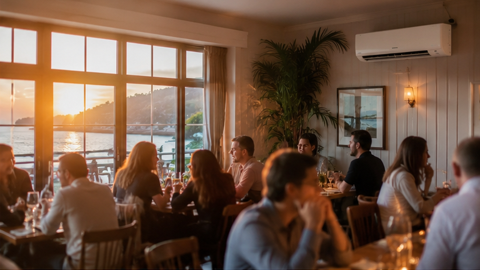UK restaurant interior with commercial air conditioning